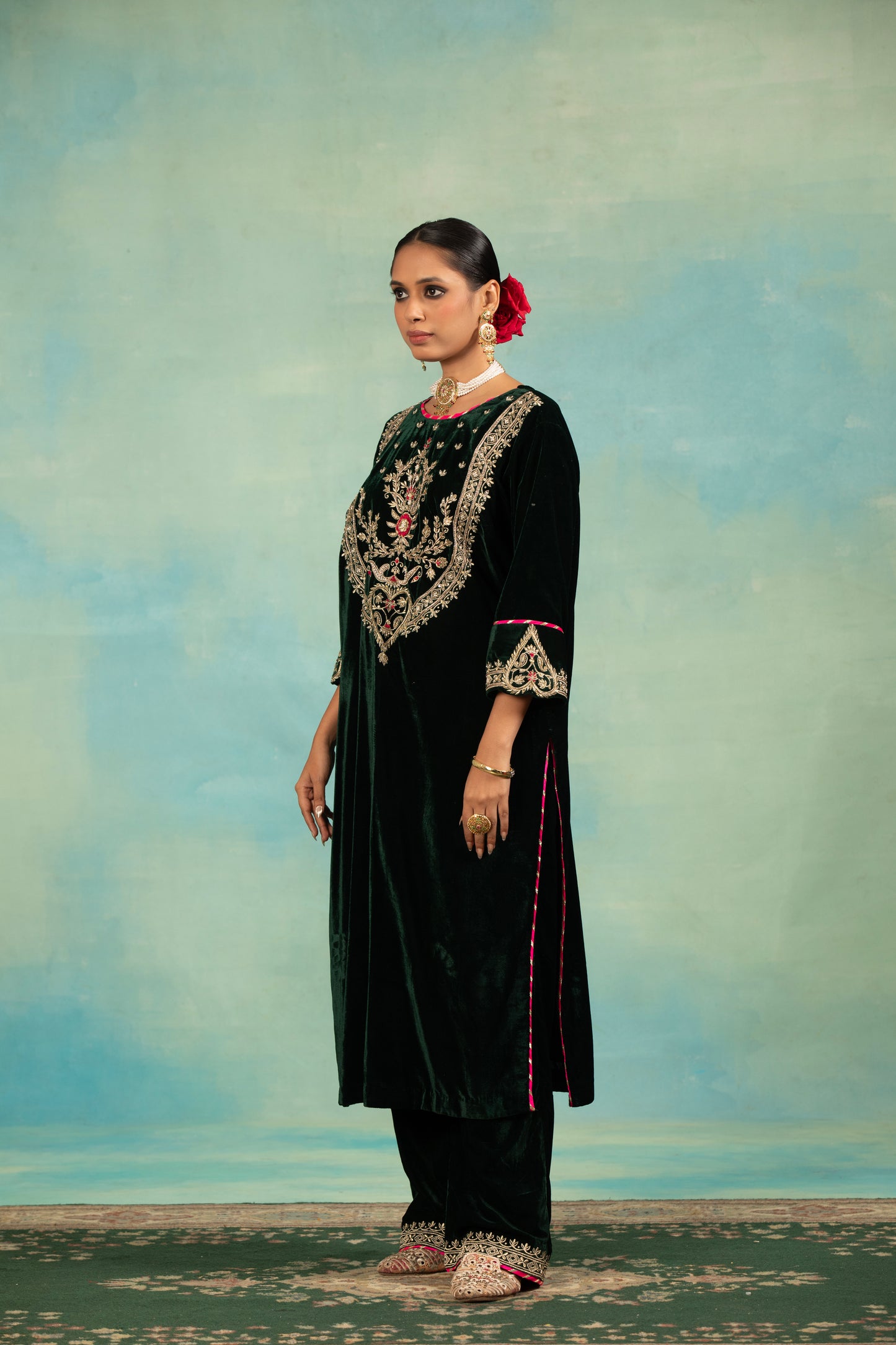 Emerald Velvet Choga Set