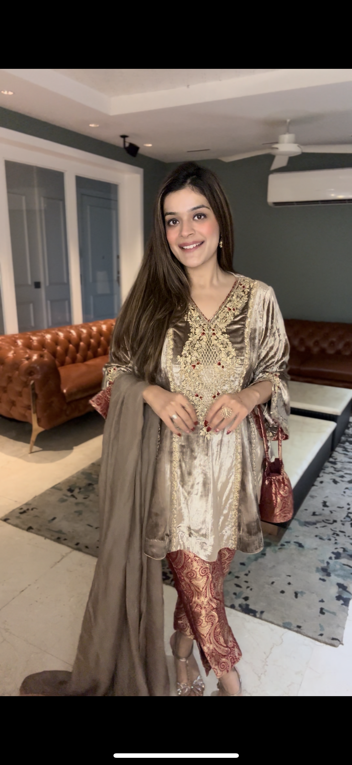 Gold Velvet Peplum Kurta and Brocade Pants