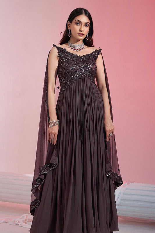Regal Noir - Embellished Draped Gown