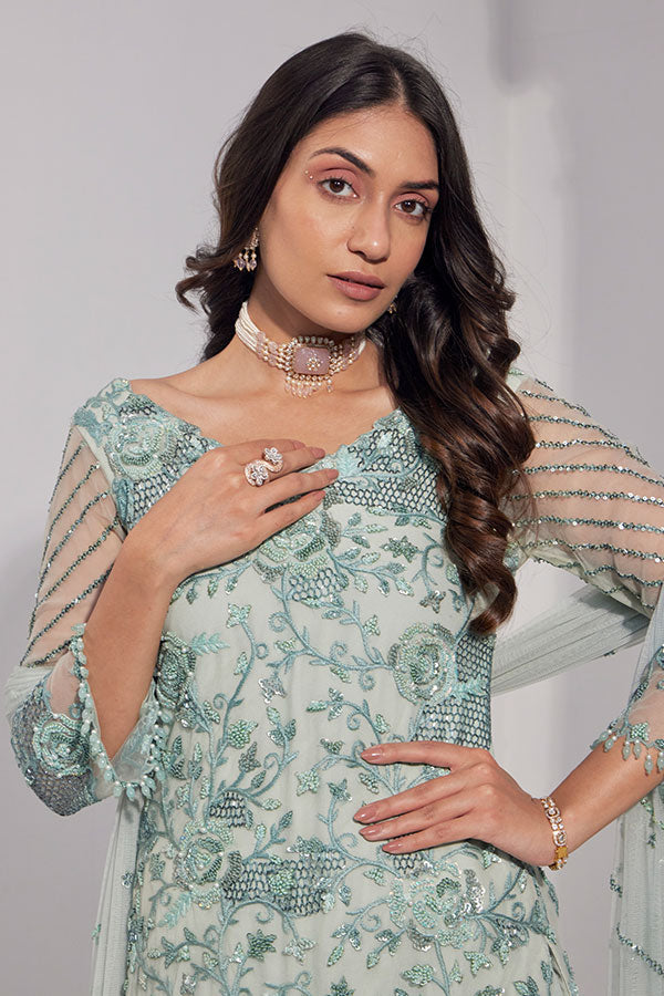 Serene Bloom - Embroidered Sharara Set