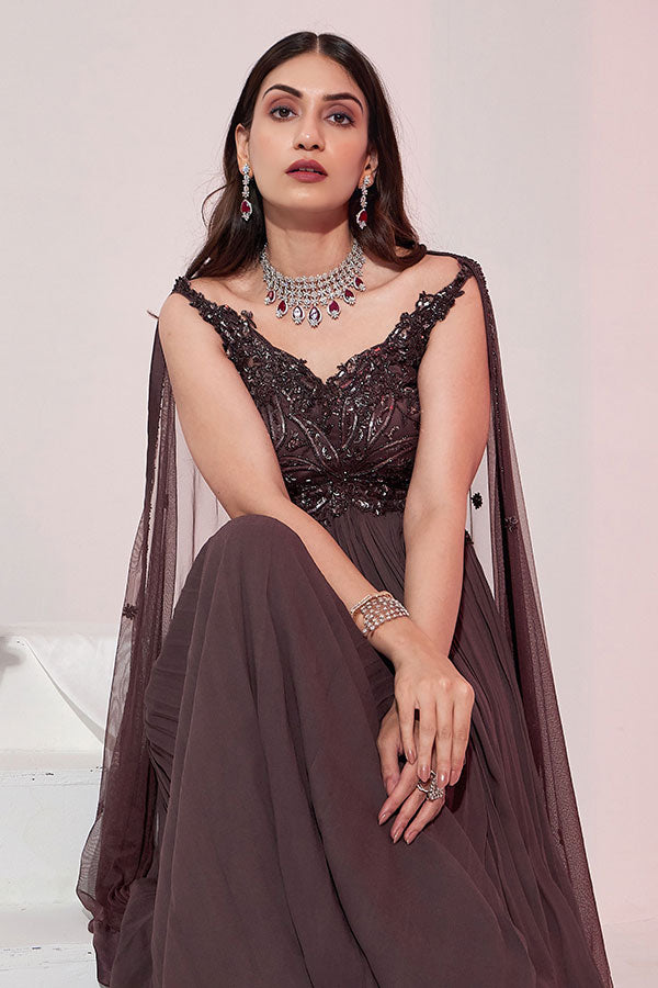 Regal Noir - Embellished Draped Gown