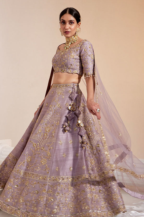 Lavish Lilac Hand-Embroidered Lehenga