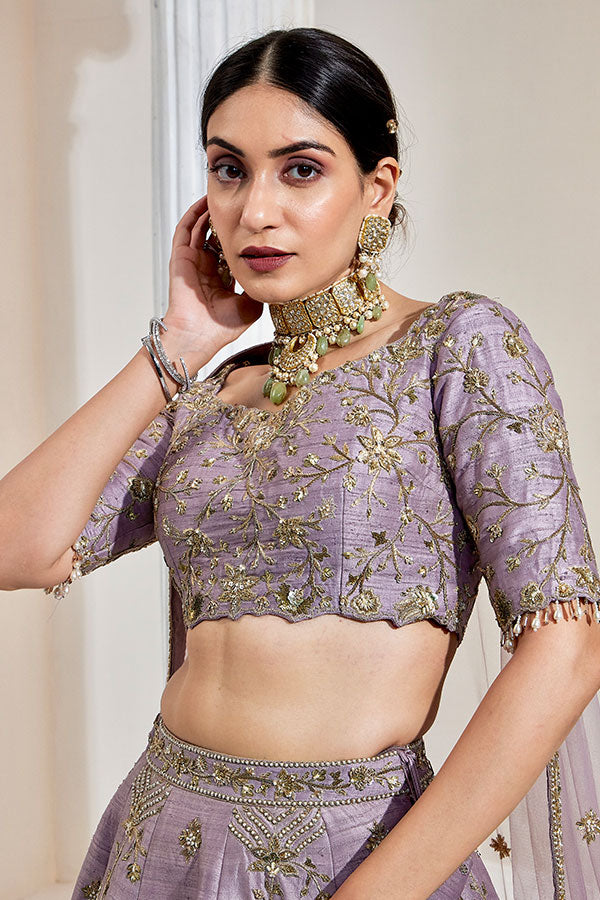 Lavish Lilac Hand-Embroidered Lehenga