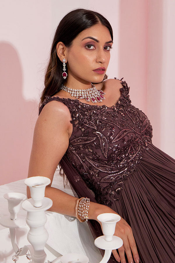 Regal Noir - Embellished Draped Gown