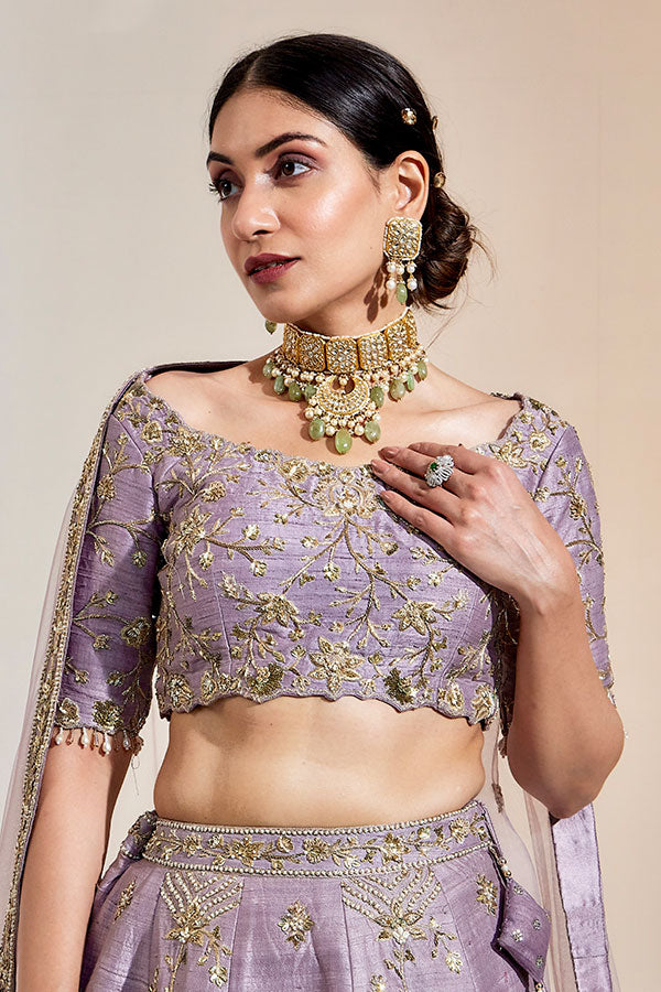 Lavish Lilac Hand-Embroidered Lehenga