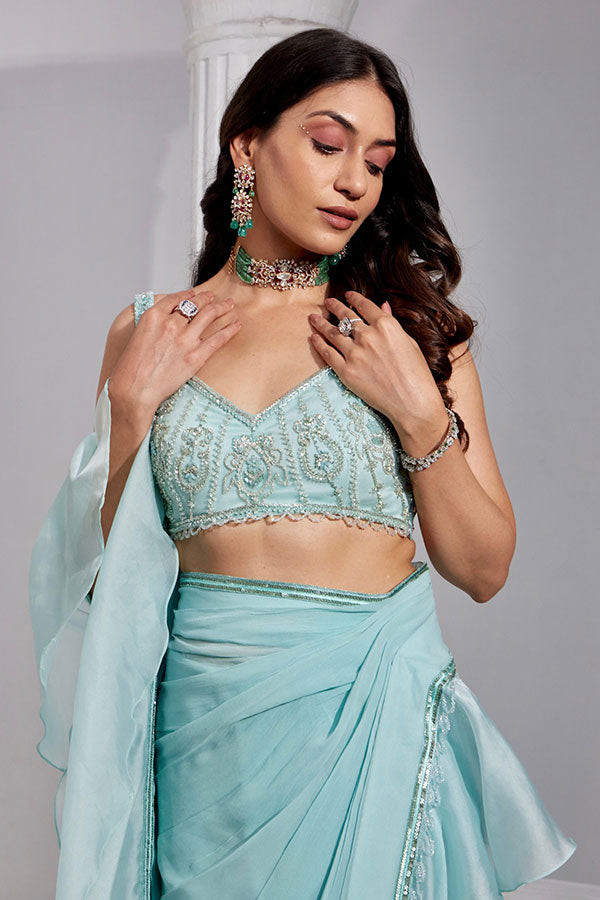 Aqua Dream Ruffled Saree Set