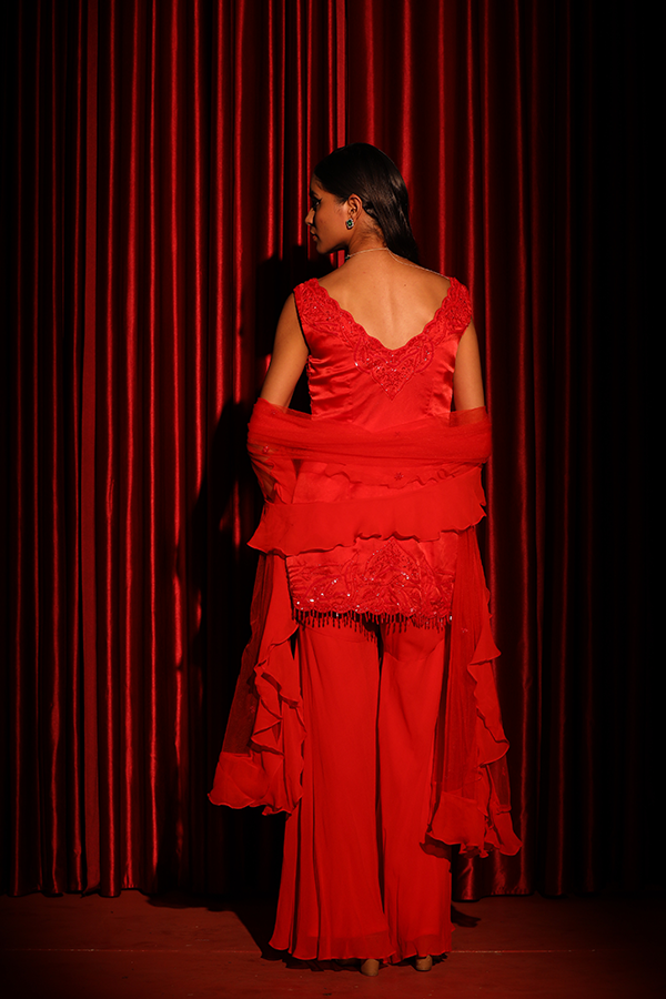 Scarlet Blossom Sharara Set