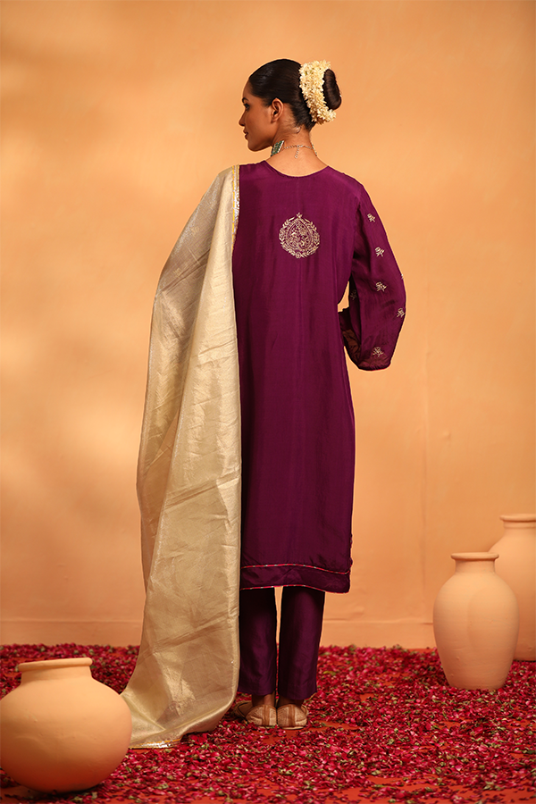 Plum Embroidered Kurta Set