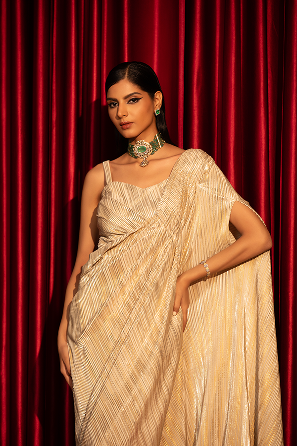 Golden Luxe Pleated Saree