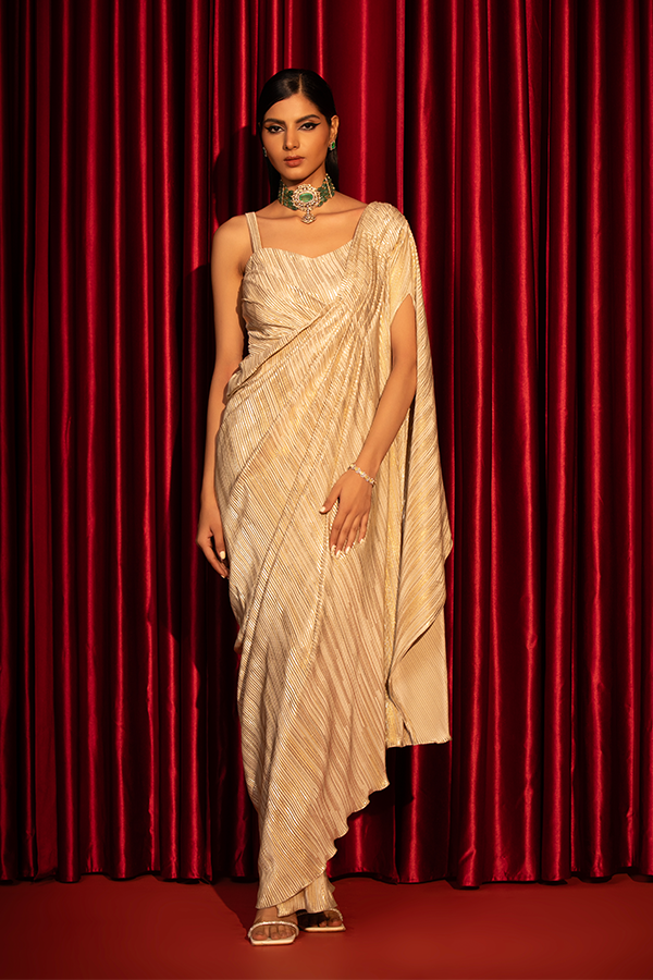 Golden Luxe Pleated Saree
