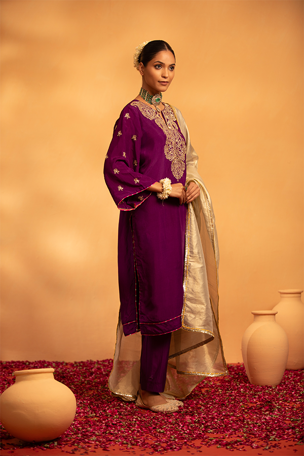 Plum Embroidered Kurta Set