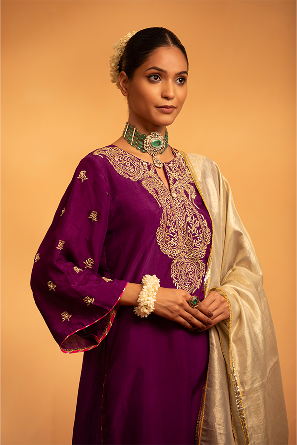 Plum Embroidered Kurta Set