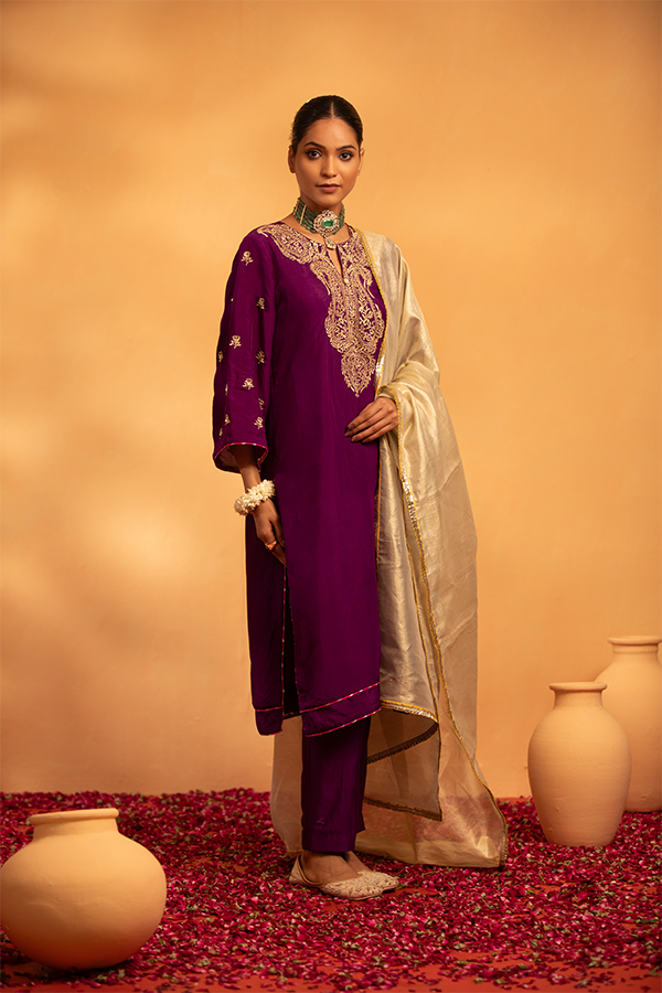 Plum Embroidered Kurta Set