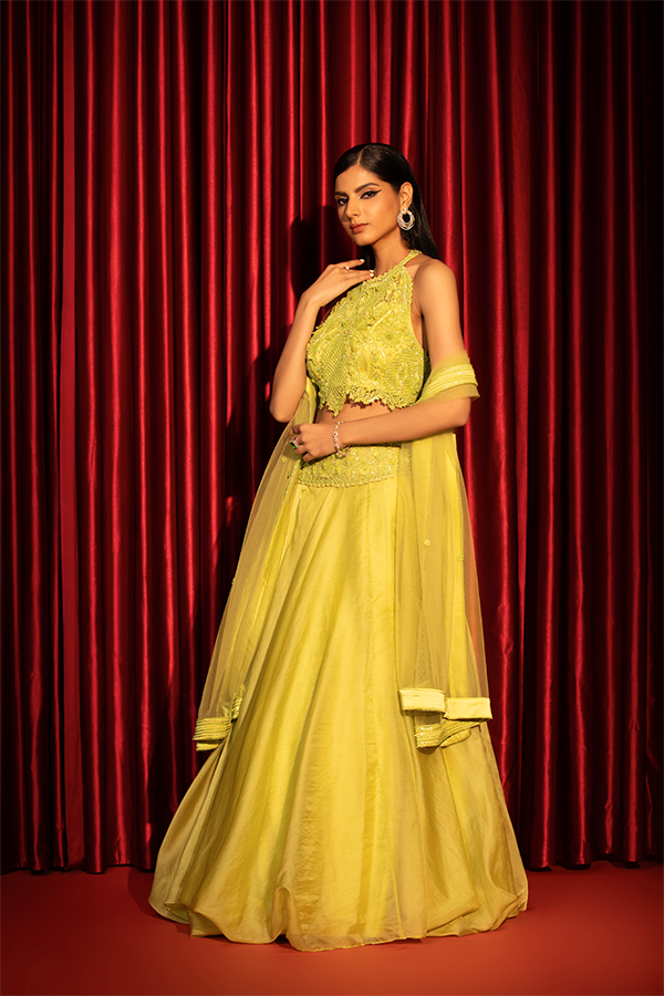 Lime Glow Embroidered Lehenga Set