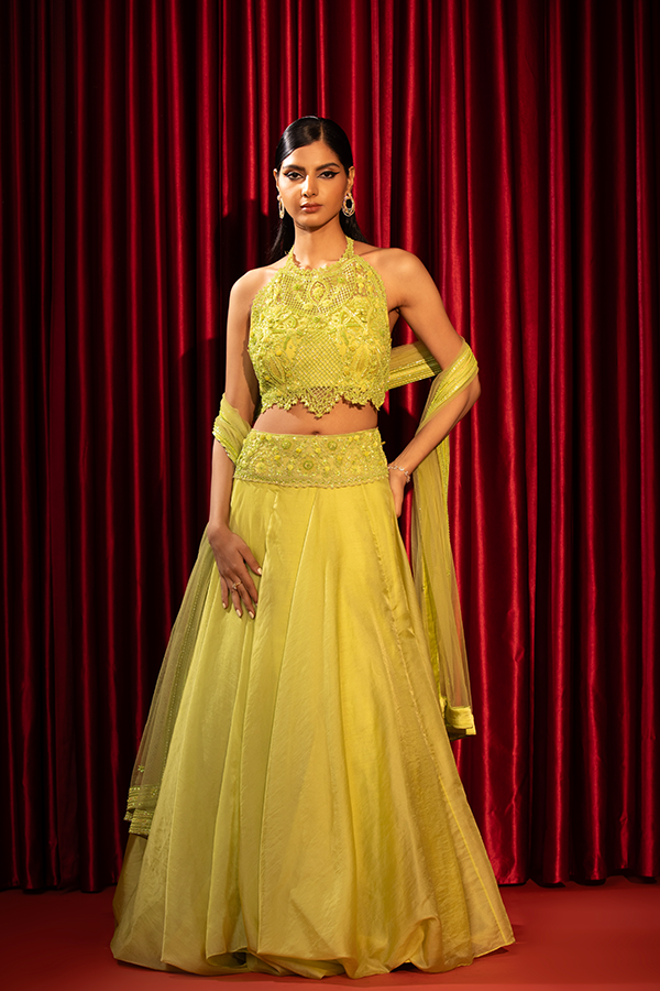 Lime Glow Embroidered Lehenga Set