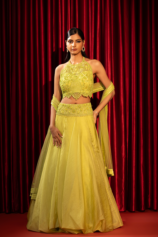Lime Glow Embroidered Lehenga Set