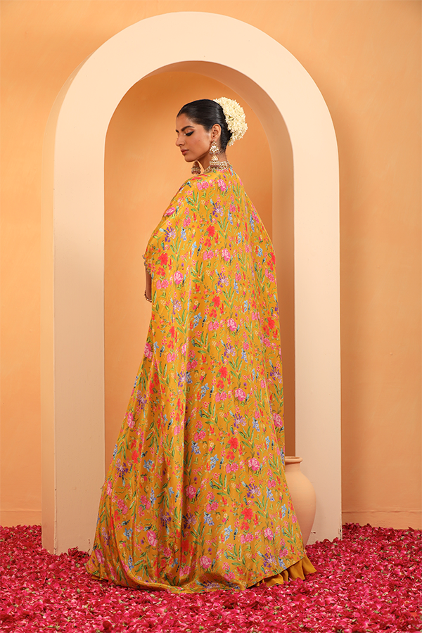 Golden Mirage Floral Cape Lehenga Set