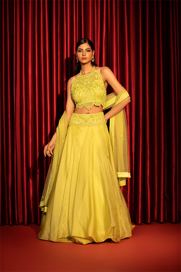 Lime Glow Embroidered Lehenga Set