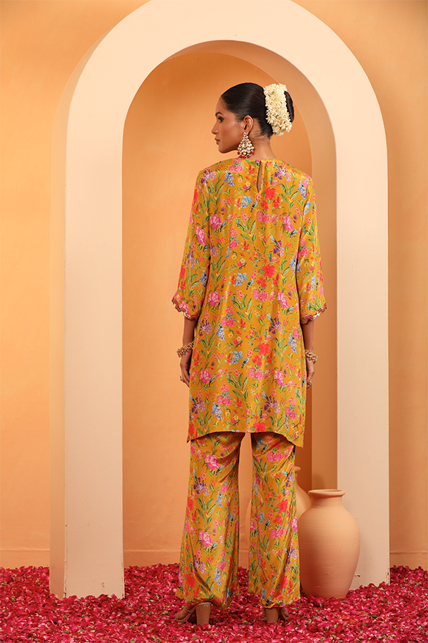 Saffron Bloom Embroidered Kurta Set