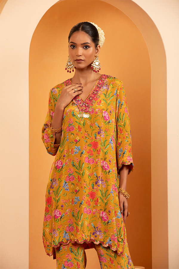 Saffron Bloom Embroidered Kurta Set