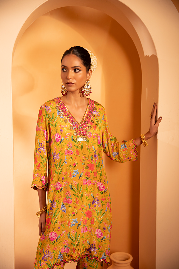 Saffron Bloom Embroidered Kurta Set
