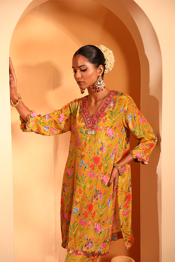 Saffron Bloom Embroidered Kurta Set