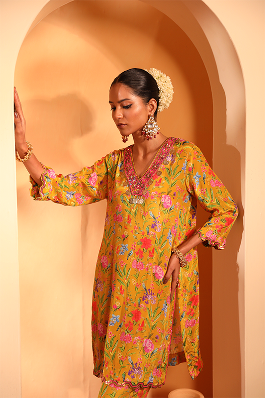 Saffron Bloom Embroidered Kurta Set