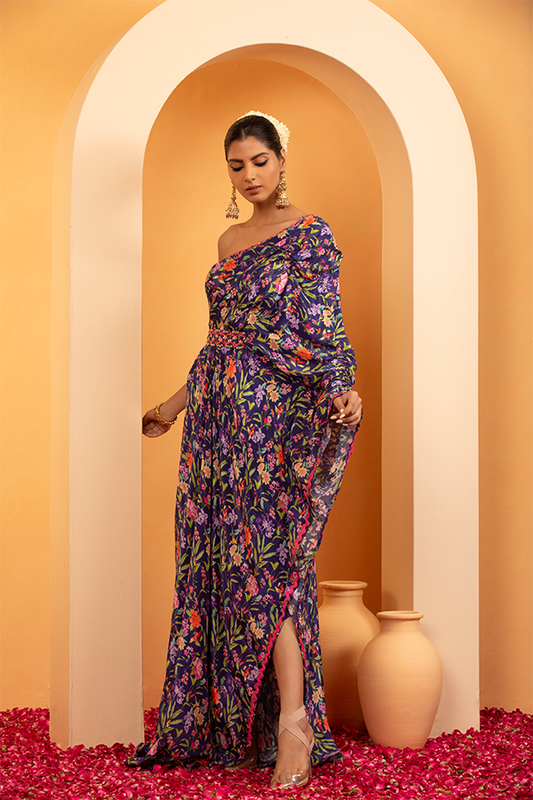 Regal Blossom One-Shoulder Kaftan