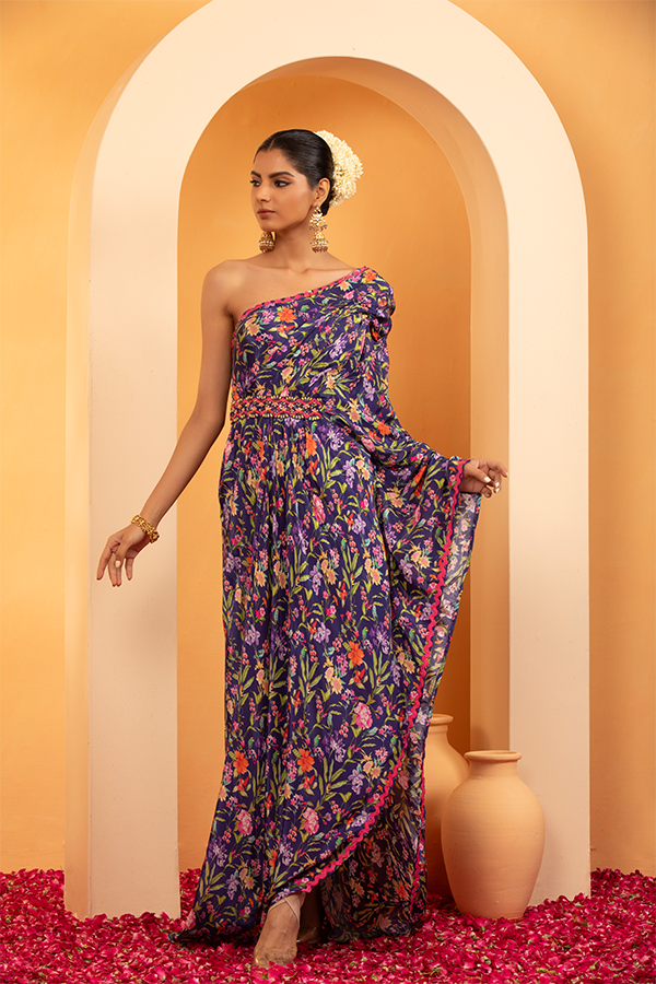 Regal Blossom One-Shoulder Kaftan