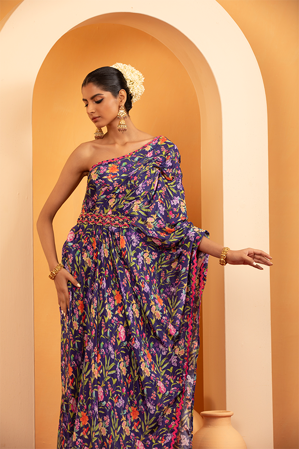 Regal Blossom One-Shoulder Kaftan