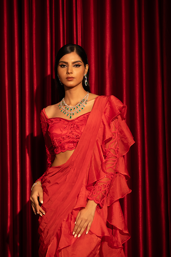 Scarlet Ruffle Saree Set