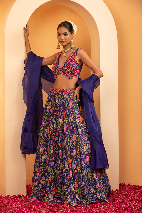 Midnight Bloom Lehenga Set