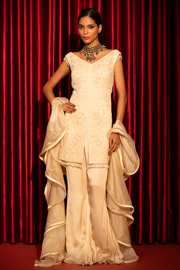 Regal Ivory Embroidered Sharara Set