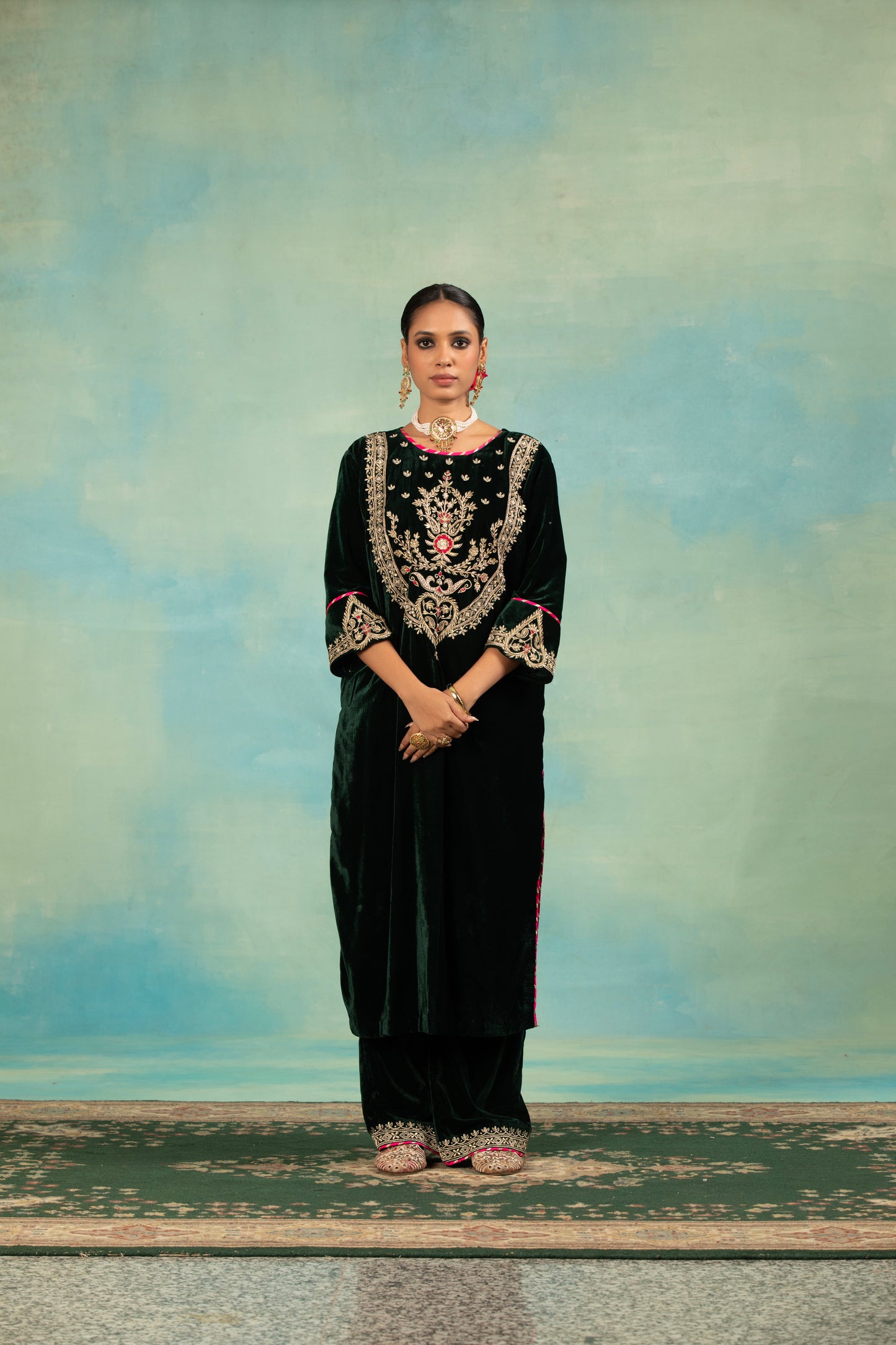 Emerald Velvet Choga Set