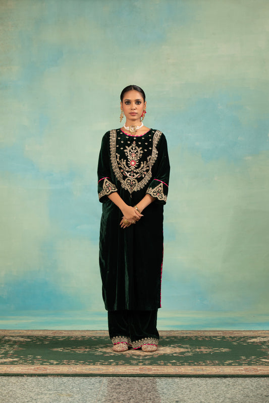 Emerald Velvet Choga Set