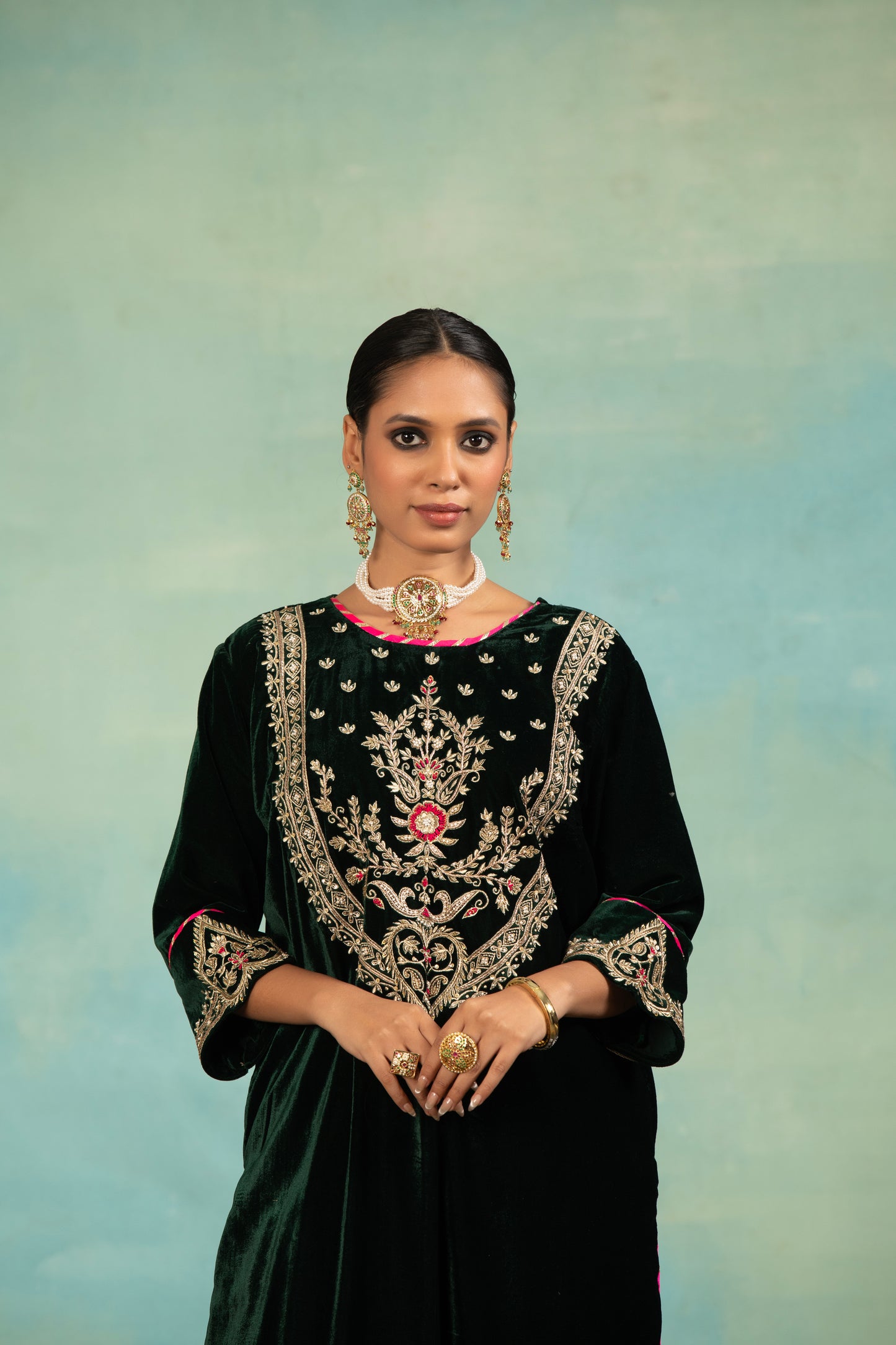 Emerald Velvet Choga Set