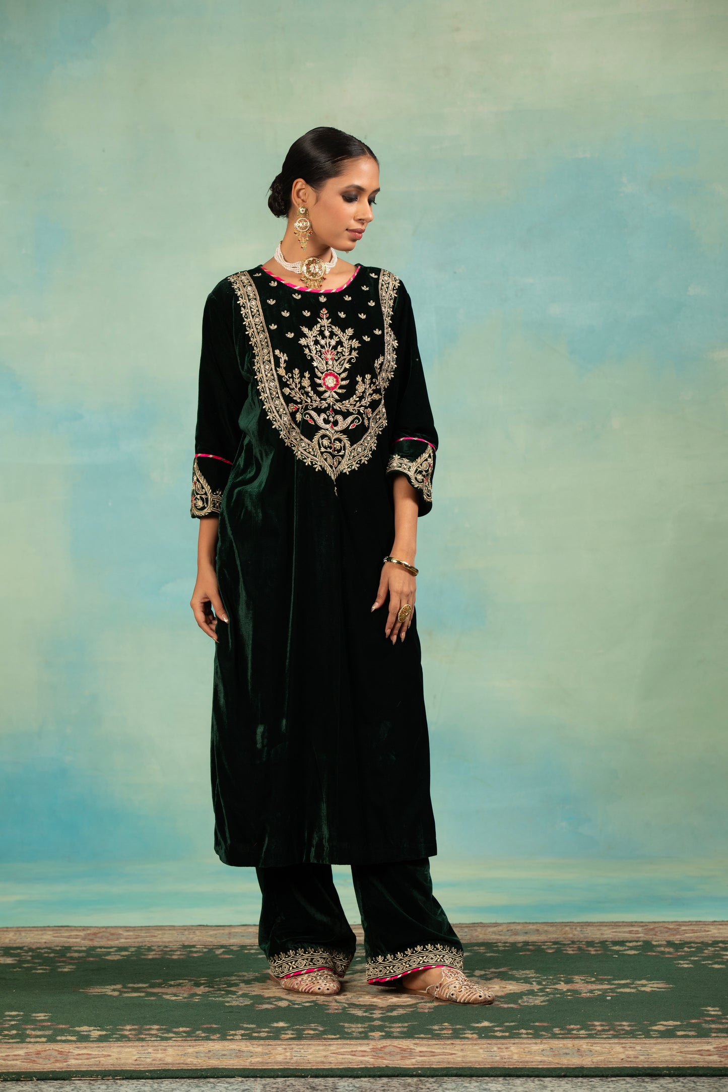 Emerald Velvet Choga Set