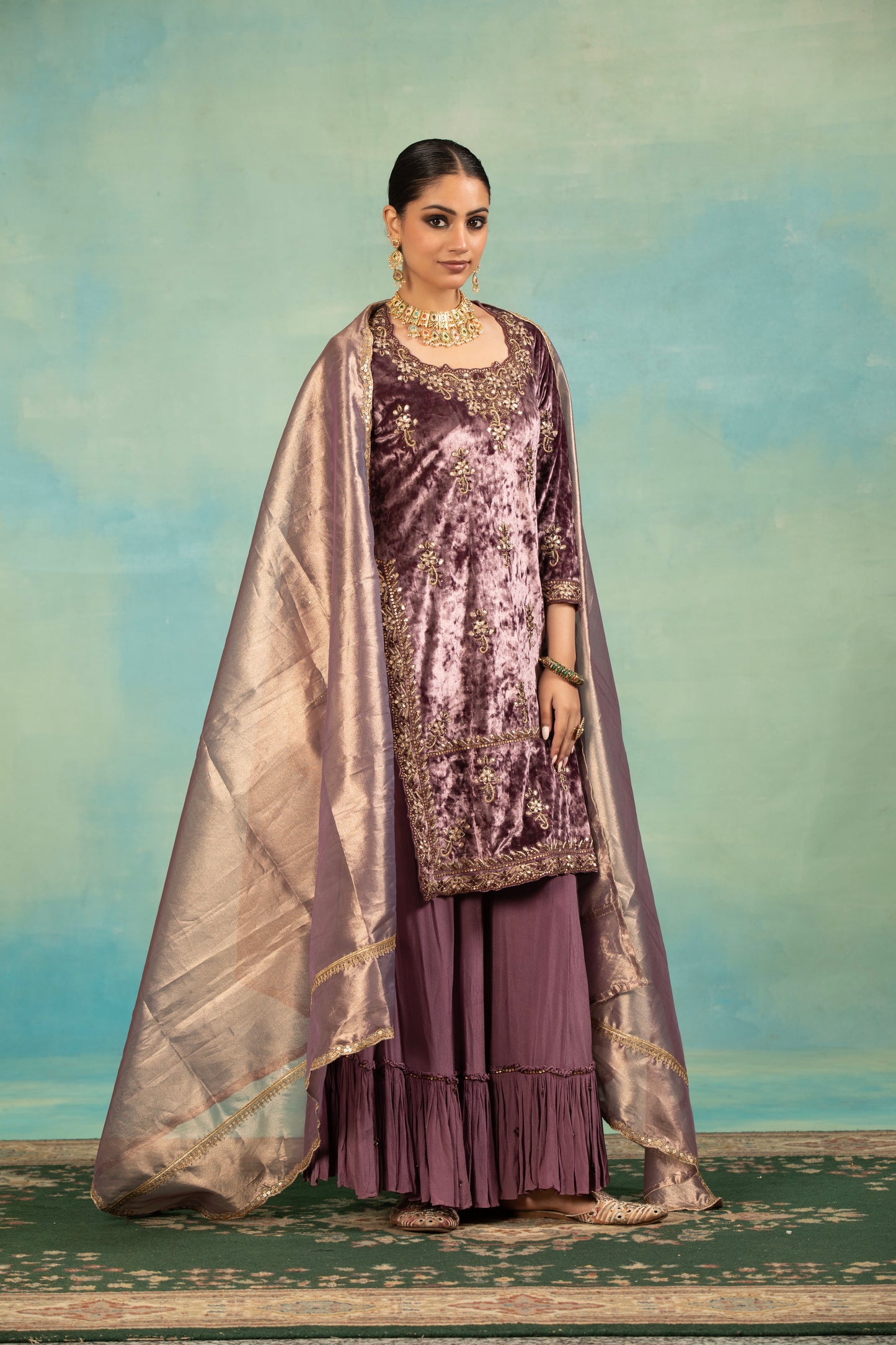 Lavander Velvet Sharara Set