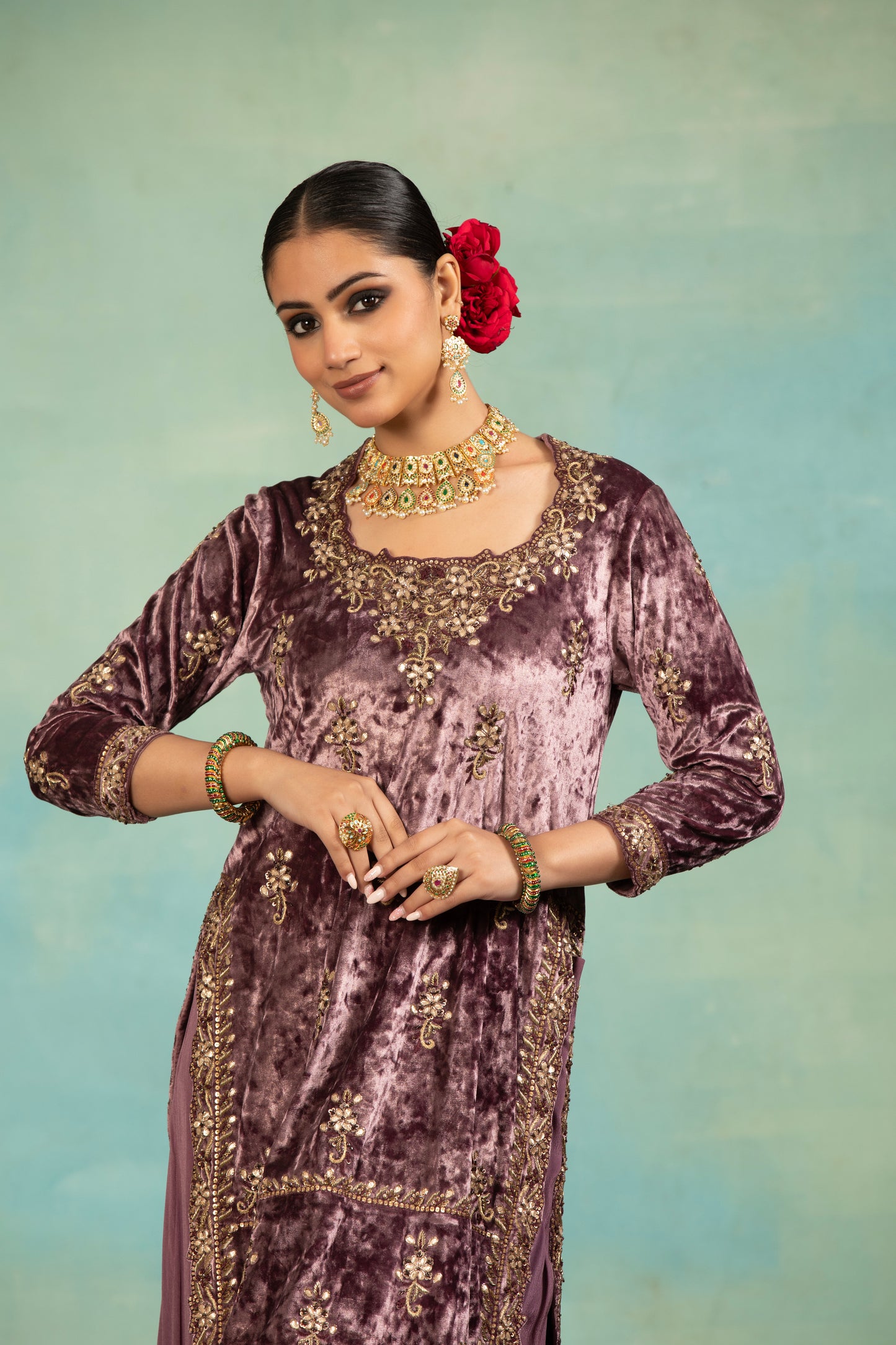 Lavander Velvet Sharara Set