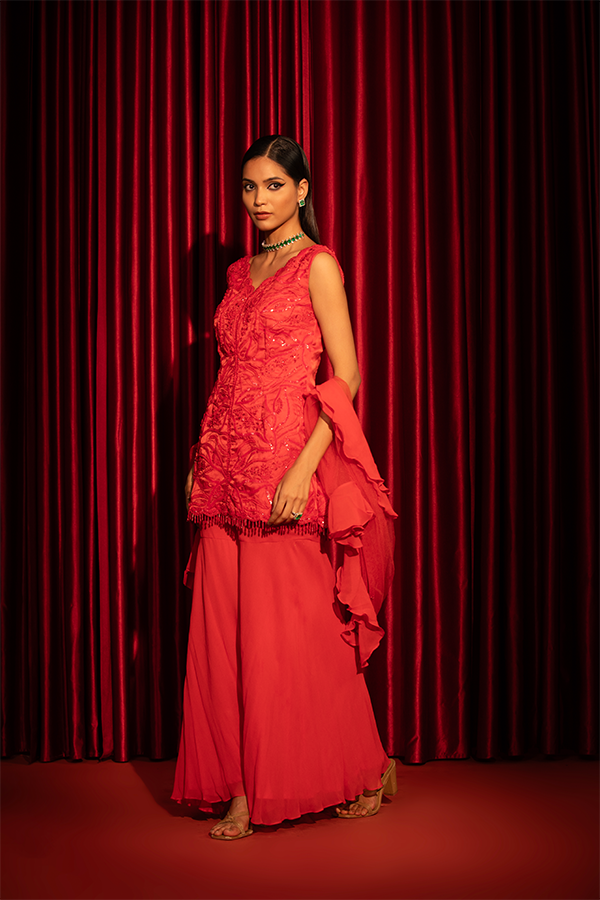 Scarlet Blossom Sharara Set