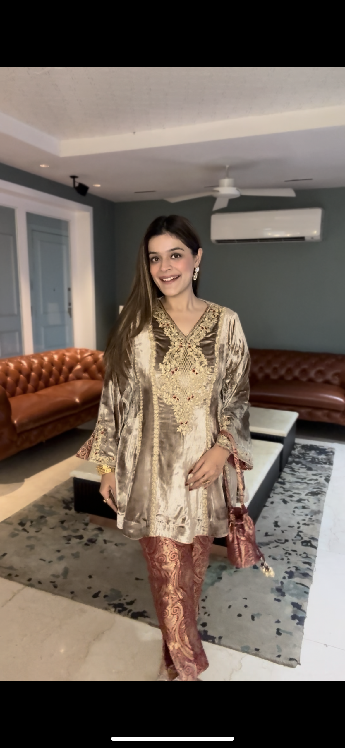 Gold Velvet Peplum Kurta and Brocade Pants