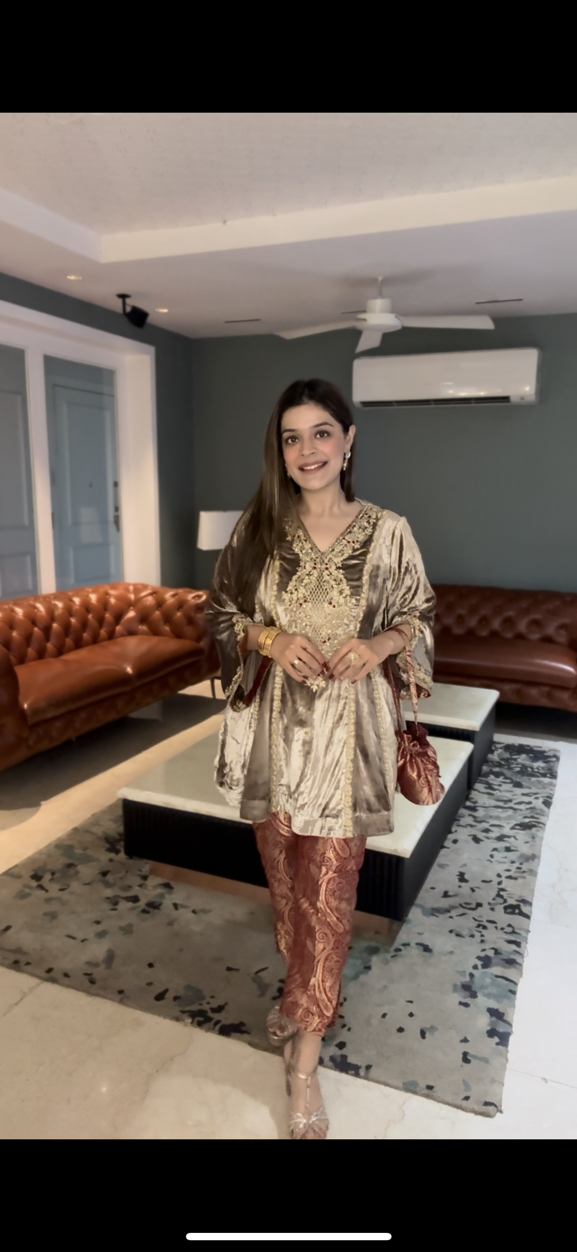 Gold Velvet Peplum Kurta and Brocade Pants