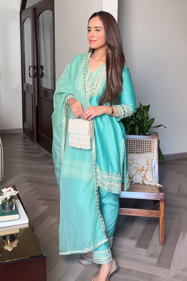 Smridhi Oberoi in Serene Aqua Embroidered Suit Set