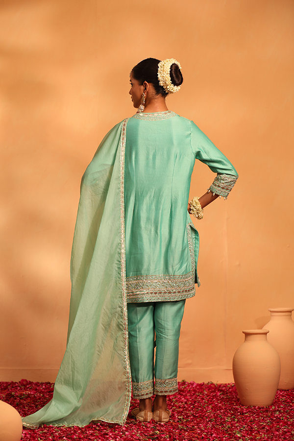 Serene Aqua Embroidered Suit Set
