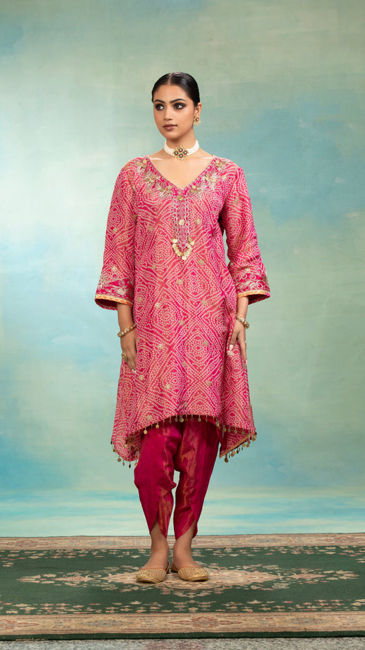 Gulabi Bandhni Kurta Set