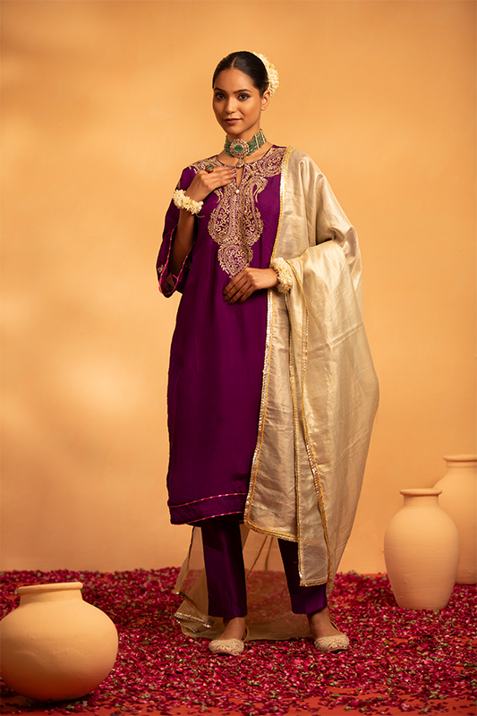Plum Embroidered Kurta Set